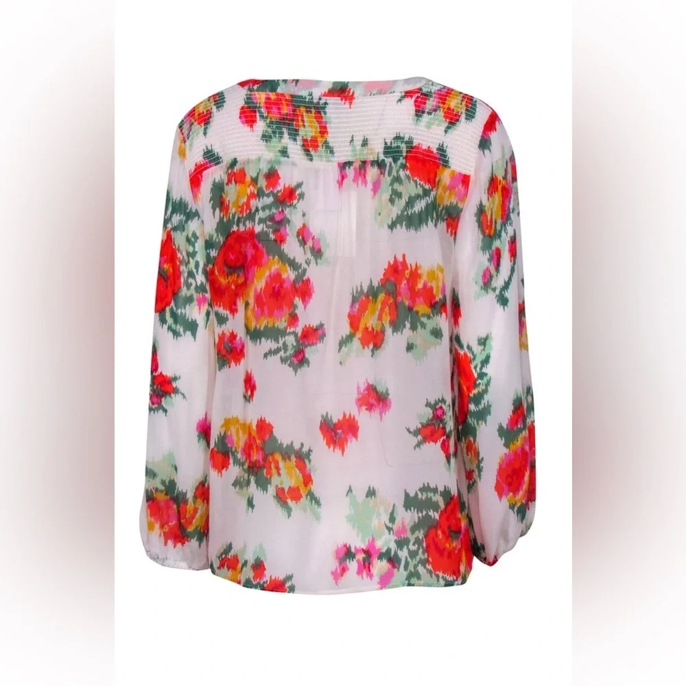 Joie - White & Multicolor Abstract Floral Print Silk “Axcel" Blouse Sz XS - Picture 8 of 14